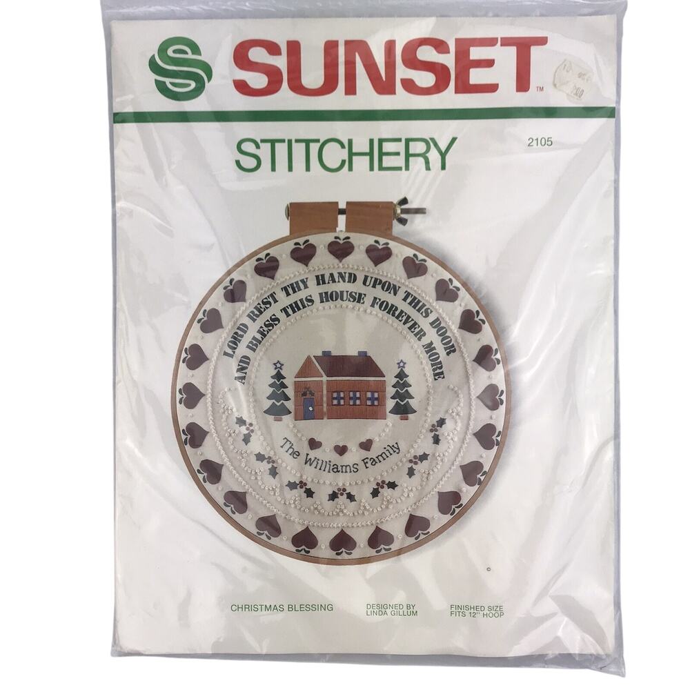 VTG NOS Sunset Stitchery Christmas Blessing Lord Rest Thy Hand Embroidery Kit